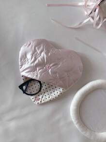 1pc Glasses Pouch Bow Embossed Heart Pink PU Leather With Patterns Heart Shaped Eyewear Storage Case Bow Embossed Pouch Eyewear Accessory