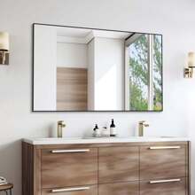BEAUTME Bathroom Wall Mirror, Multiple Sizes Available, Black Bathroom Mirror, Aluminum Frame & Right Angle Rectangular Mirror, Vanity Mirror For Bathroom, Decorative Wall Mounted Mirror Horizontal/Vertical