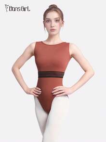 DonsGirl 女式连体芭蕾紧身衣 - 优雅无袖，高腰，配有腰带，适合芭蕾舞/现代舞/古典舞、体操瑜伽和日常穿着