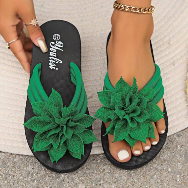 Women's Simple Casual Comfortable Flower Design Flip Flops - Leisure Large Size 36-43