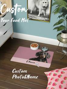 1pc Custom Dog Food Mat, Personalized Dog Mats With Pet Photo And Name, Custom Pet Placemat, Food And Water Mat, Ideal For Dog Lovers, Perfect For Any Special Occasion To Celebrate Your Furry Friend, Fashionable, Simple, Kawaii, Unique Personalized Customized Gifts, Ideal For Christmas, Valentine's Day, Mother's Day, Father's Day, Anniversaries, New Year - Multicolor - View 2