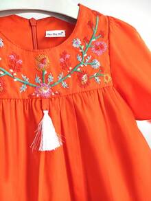 Đầm công chúa bằng cotton thêu hoa cho bé gái, kiểu dáng thường ngày, thích hợp cho tiệc tùng, trang phục mùa hè cho bé gái. - trái cam - Xem 2