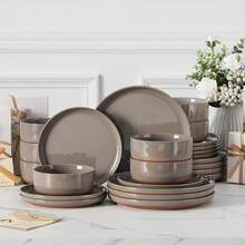 Plates And Bowls Sets, 12 Pieces Modern Stoneware Dinnerware Set For 4 Kitchen Dinner Set Ceramic Dishware Dishes Set Microwave And Dishwasher Safe - Brown - View 9
