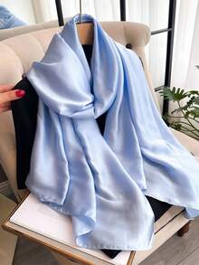 1 Stück neue einfarbige Sommerschutz Strandschal, Chiffon Überwurfschal/Schal in Oversized für Frauen zum Anziehen - Blau - Übersicht 1