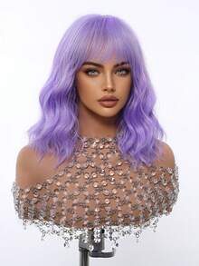 Peluca Bob colorida de 12 pulgadas con flequillo, peluca de onda de agua resistente al calor de fibra sintética, para mujeres y niñas, para fiestas de disfraces, uso diario o festivales de música