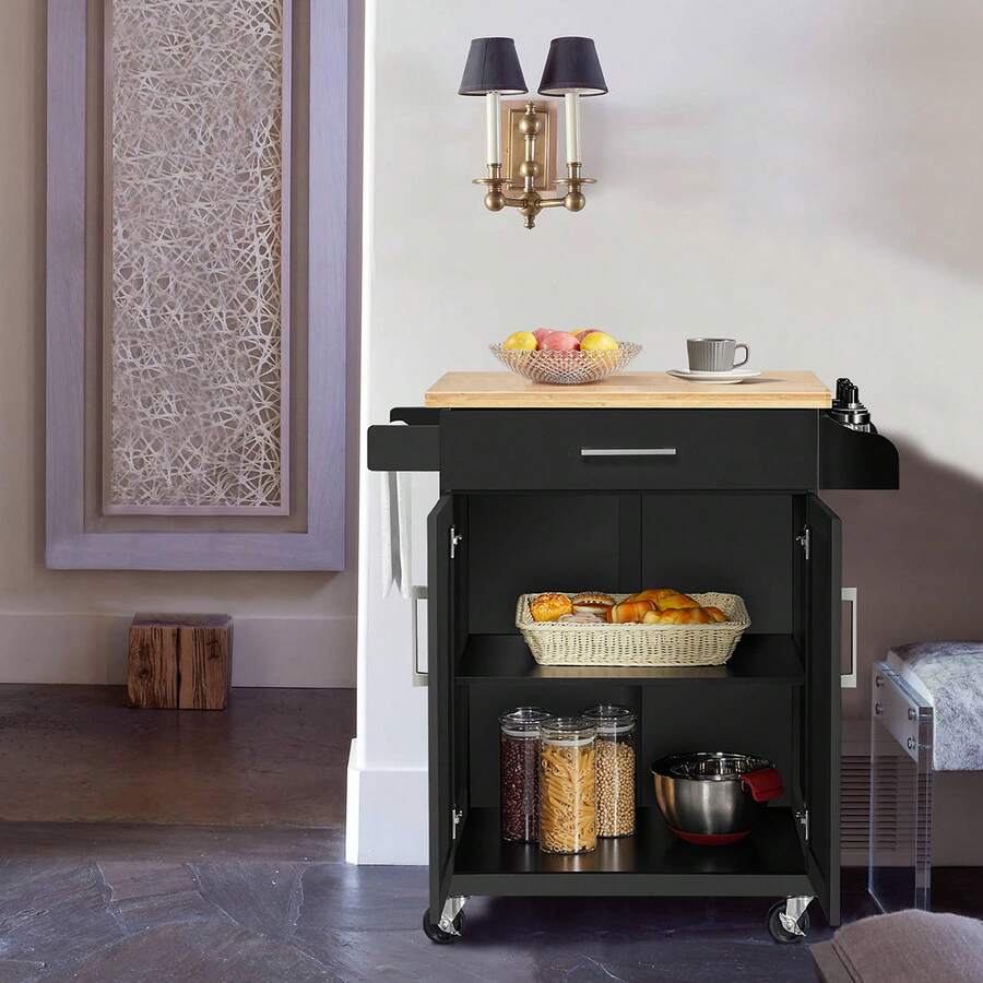 Kitchen Storage Cart Kitchen Furniture With Drawer - Black - View 1