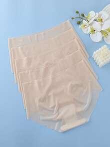 5pcs/Pack Women's Ultra Thin Seamless Microfiber Mid Waist Panties, Breathable & Comfortable - Apricot - View 3