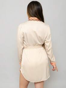 Camisa larga casual de color combinado con bordado de moda - Naranja - Ver 7