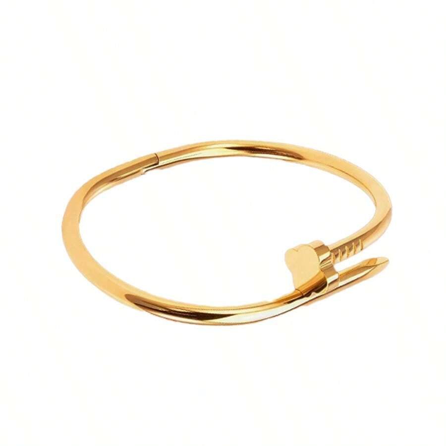 1pc High-End Luxurious Stainless Steel Four-Leaf Clover Bracelet, Fashion Personalized Metal Jewelry For Daily Wear, Great Gift Choice For Best Friends, Mothers, Girlfriends - Gold - View 1