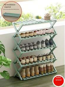 4-Tier Solid Wood Foldable Shoe Rack - Minimalist Home Entryway Organizer For Apartment/College Dorm, No Tools Needed, Durable Collapsible Footwear Storage Cabinet (Holds 10 Pairs) - Brown - View 13