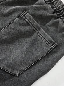 Capri Drawstring Waist Pocket Front Casual Versatile Acid-Washed Shorts