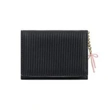 Dompet Lipat Tiga Warna Permen, Dompet Kulit PU Lucu dan Segar, Dompet Pendek Terintegrasi Wanita dengan Liontin Pita - MultiWarna - View 9