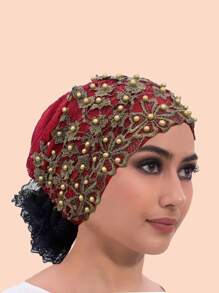 1pc Plum Blossom Embroidery Beaded Skullcap, Suitable For Everyday Wear