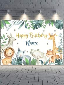 1PC Can Be Customised With Three Sizes Of Personalised Jungle Backdrop Custom Name, Jungle Animal Birthday Backdrop Decoration Ideas, Jungle Themed Birthday Party Custom Supplies, Wild Party Custom Supplies, Durable Vinyl, Reusable, No Need For Electricity Can Be Hanged