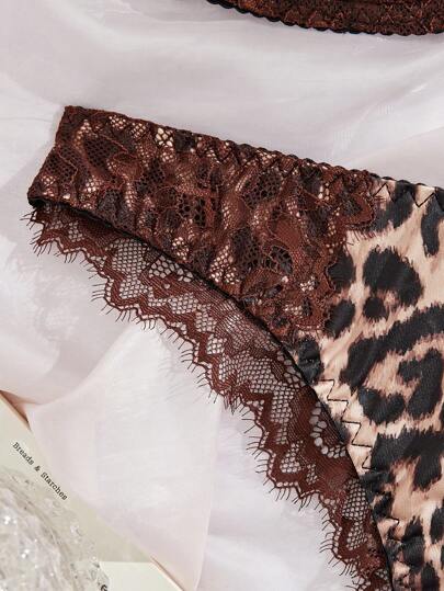 Verleidelijke Kanten Splice Leopard Print Women Lingerie Set, Rave view 5