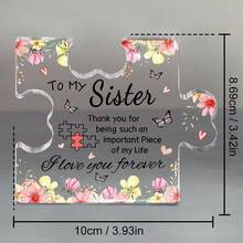 1pc, Ideias para presentes para irmãs, Placa de acrílico em forma de quebra-cabeça, Decorações para mesa de escritório em casa, Lembrança para irmãs, Te amo para sempre