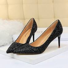 Giày cao gót đính sequin lấp lánh - Giày cô dâu mũi nhọn thanh lịch cho đám cưới và những dịp đặc biệt - 7cm/2,76 inch - màu đen - Xem 2