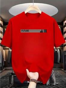 Men's Round Neck T-Shirt 30.1 Yarn Shirt 100% Cotton Comfortable Blouse Immediate Shipping Various Colors - 紅色 - 查看 1
