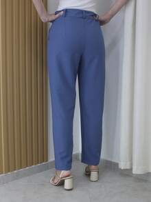 Women's Refreshing Plain Tailored Trousers With Button - Maxma 6631 - Blue - View 4