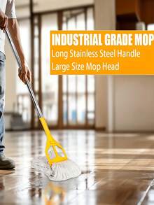 Serpillière commerciale en coton, serpillière à long manche robuste, convient pour le nettoyage des sols de la maison, du garage, du bureau, de l'atelier, de l'entrepôt