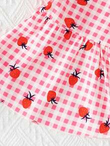 可爱草莓印花荷叶边袖宠物猫/狗连衣裙，带时尚帽子，夏季 - 粉色 - 查看 3