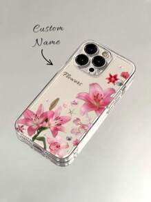 1 Stück kundenspezifische rosa Lilie, Orchideen Blume, Perle, Seestern Muster vollen Schutz Anti-Rutsch transparentes TPU Handyhülle kompatibel mit iPhone 16 Pro Max, 15, 14 Plus, 13 Pro, 12 Pro Max, 11, Xs Max, 8, 7