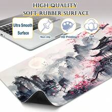 XL Pink Sakura Flower Gaming Mouse Pad, Extended Desk Mat With Sakura Tower Landscape, Large Size Rubber Base Stitched Edge Desk Pad For Computer Gamers - Multicolor - View 6