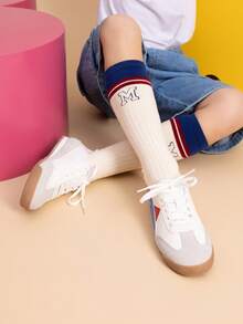 Boys Girls Fashion Sneakers Foldable Back Retro Classic Casual Tennis Lightweight Breathable Walking Shoes For Little/Big Kid - Blue and White - View 2