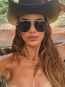 1pc Asymmetrical Rectangle Metal Double-Bridge Aviator Glasses, Fashionable Outdoor Eyewear For Summer Beach Vacation,Outdoor,Travel - Multicolor - View 4