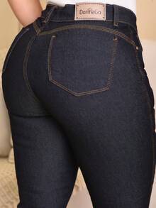 Kit 2 Women's Flare Jeans Boot Cut High Waist Bell Bottom With Lycra - Dark Blue / Black - View 9
