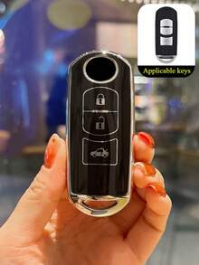 Capa protetora de TPU para chave remota, acessório automotivo moderno e elegante, ideal para entusiastas de carros. Compatível com os modelos: 2, 3, 6, Atenza, Axela, Demio, CX-5, CX-3, CX-7 e CX-9. - Série Silver Edge - Concha Única - Ver 3