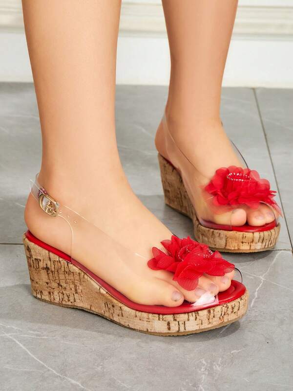 Sandálias transparentes de gelatina transparentes com peep toe para meninas, elegantes e graciosas, adequadas para festas infantis, sapatos casuais confortáveis e antiderrapantes