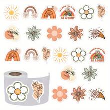 500 张/包波西米亚风彩虹花贴纸，卡通可爱美学贴纸卷，自粘密封贴纸，适用于剪贴簿、卡片、信封、手工艺品、杯子、规划师、礼品、派对用品（1 英寸标签/10 种设计）、学校用品、返校 - 杏色 - 查看 1