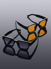 2 piezas Gafas de montura cuadrada de plástico, combinación de moda básica informal para conducir, navegar, pescar, salidas escolares, accesorios para vacaciones de verano en la playa, exteriores, viajes