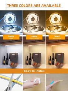 1pc 3.28ft-16.4ft LED Light Strip, 320 LEDs/M, Button Control, 3 Color Temperature Options, Suitable For Party, Room, Kitchen, Home TV, Household Decoration