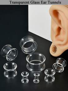 PAR de Tapones de Oreja con Doble Rebordes de Cristal Natural en Colores AB/Arcoíris/Transparente, Túnel y Dilatadores de Oreja, Joyería de Perforación Corporal