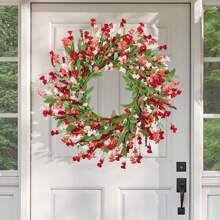 Artgar Front Door Wreaths 24 Inch Spring/Summer Wreath For Front Door, Front Door Wreaths For All Seasons For Indoor Outdoor Home Office Wall Window Wedding Farmhouse Decor (Red&Orange&Purple)