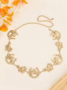 1pc Women's Retro Floral Patterned Metal Bohemian Western Style Cowgirl Double Horseshoe Buckle Decoration Belt, Suitable For Summer Casual And Outdoor Outfits Summer, School Fall, Autumn, Halloween - XY1180 - View 22