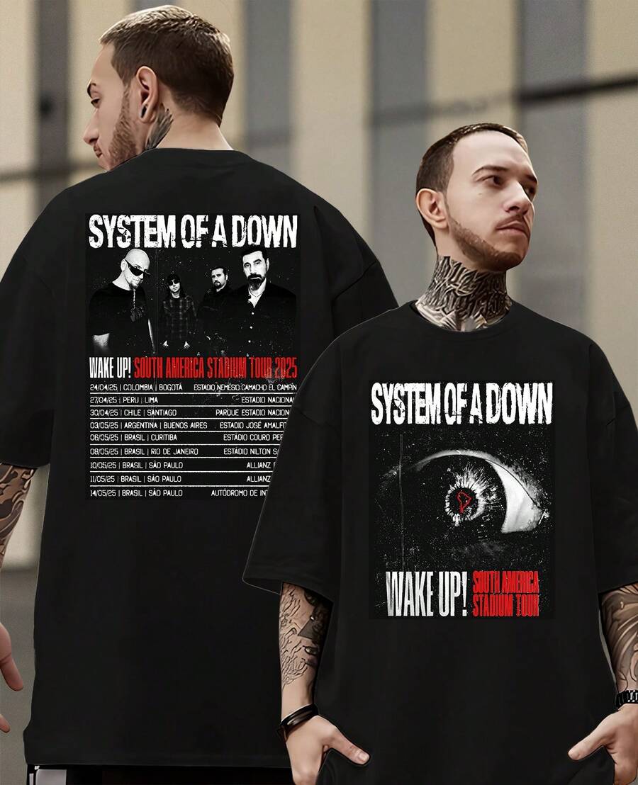 System Of Wake Up! A Down South America Stadium Tour 2025 Brazil Fans T-Shirt - 黑色 - 查看 1