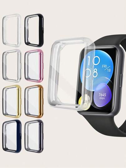 1 pieza Funda protectora de TPU con cobertura total, antiarañazos y estilo liso con efecto de enchapado, compatible con Huawei Watch Fit 2