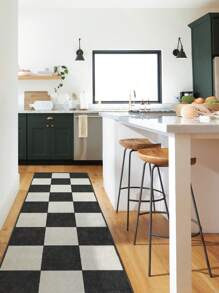 Classic Checkerboard Pattern Runner Rug, Ideal For Hardwood Floors In Entryways, Laundry Rooms, Hallway, Bedrooms, Kitchen, Room Decor, And Entryway - Indoor All-Season Home Decor, Stylish Long Floor Mat, Washable & Non-Slip, Perfect For Home Use As A Hallway Rug, Area Rugs Living Room, Black And White Tones, Bedside Rug, Kitchen Rugs, House Decor | Kitchen Decor