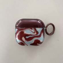 Wave Ripples Semi-Transparent Asymmetrical Blue & Brown Line Pattern Air Pods Pro 2 / Pro / 4 / 3 / 2 Case With Hanging Loop, Stylish For Men & Women - Baby Blue - View 5