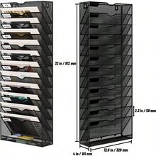 Senhoglb Metal Hanging Wall Files 13 Tier In Tray Wall File Holder A4 Mesh Magazine Storage Rack Mail Organiser For Wall Black - Black1 - View 2