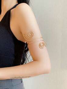 1pc Metal Street Style Hinged Bangle Bracelet, Multi-Layer Geometric Baroque Personalized Wrist Cuff - Two-headed Snake - View 14