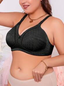 1 pieza Sujetador de lencería para mujer talla grande, con tirantes anchos ajustables, sin cables y sin costuras, delgado y transpirable, sujetador de enfermería cómodo de lencería - Negro - Ver 3