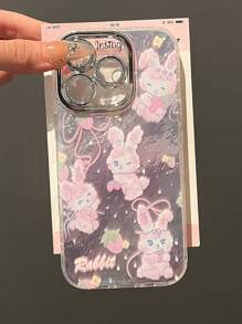 Premium Cute Strawberry Rabbit Camera Full Cover Soft Silicone Phone Case Compatible With IPhone 16 Pro Max/IPhone 15 Pro/14 Plus/13/12 PM/11