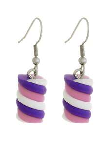 Cute Marshmallow Earring Antiallergic Sweet Biscuit Colorful Craft - Bụi tím - Xem 1