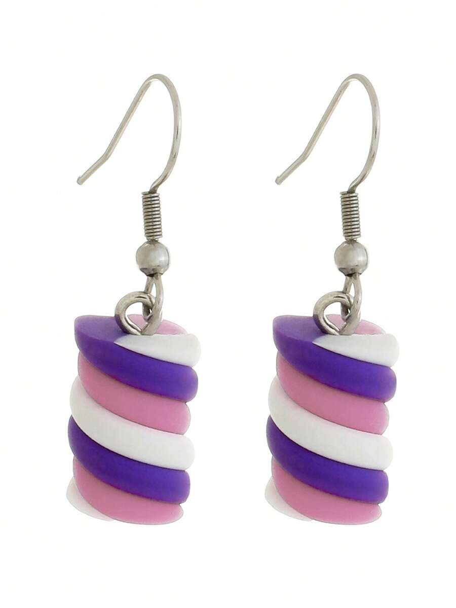 Cute Marshmallow Earring Antiallergic Sweet Biscuit Colorful Craft - Bụi tím - Xem 1