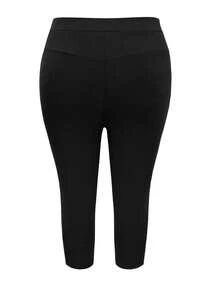 HUTENER Pantalones casuales versátiles de unicolor talla grande largo 3/4 - Negro - Ver 6