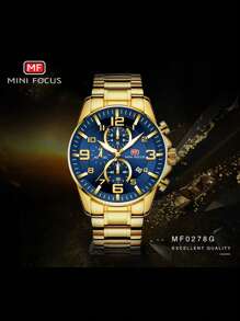 MINIFOCUS 1 pieza Reloj deportivo para hombres con manecillas luminosas, multifuncional con pantalla de fecha, correa de acero inoxidable, reloj de cuarzo para hombres de marca de lujo de negocios y moda, regalo con caja